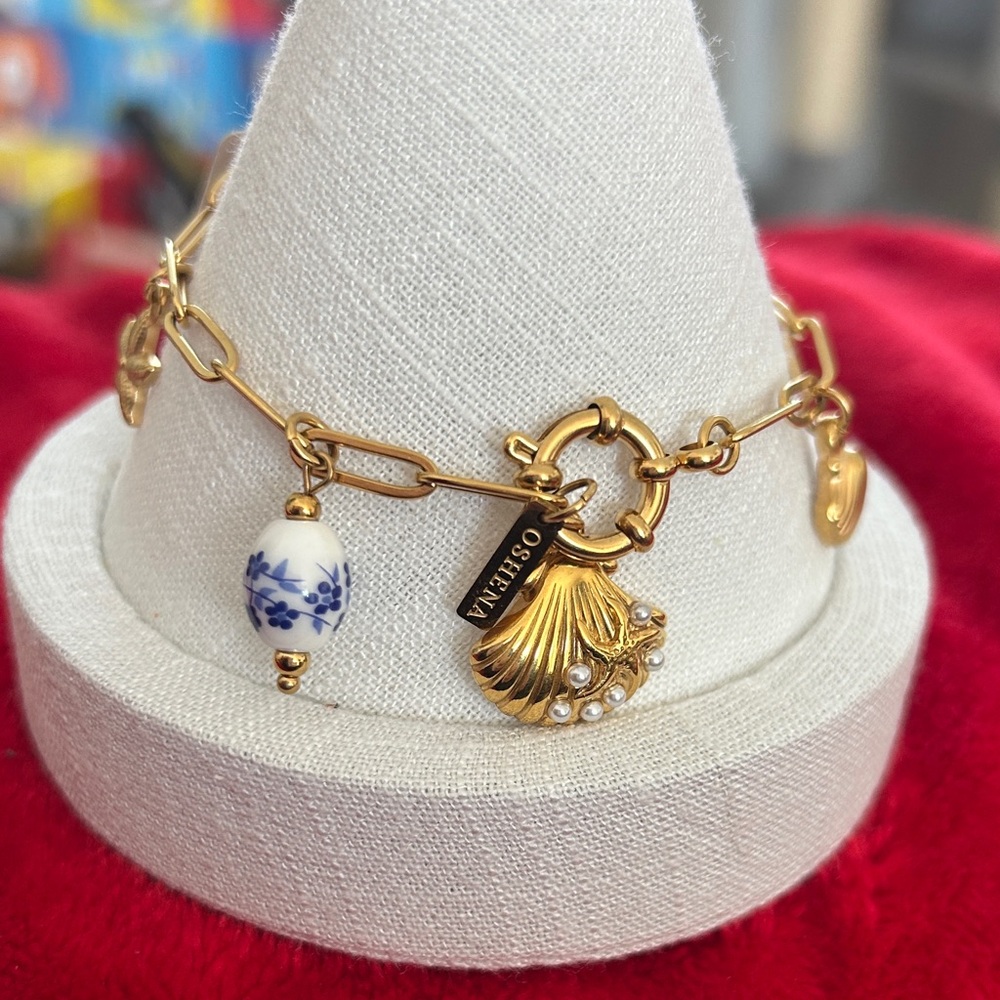 Oshena‎ designer beachwear Gold paper clip Charm Bracelet